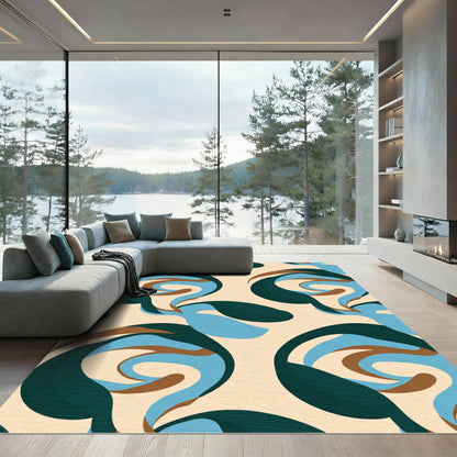Abstract Teal Brown Swirl Form Rug