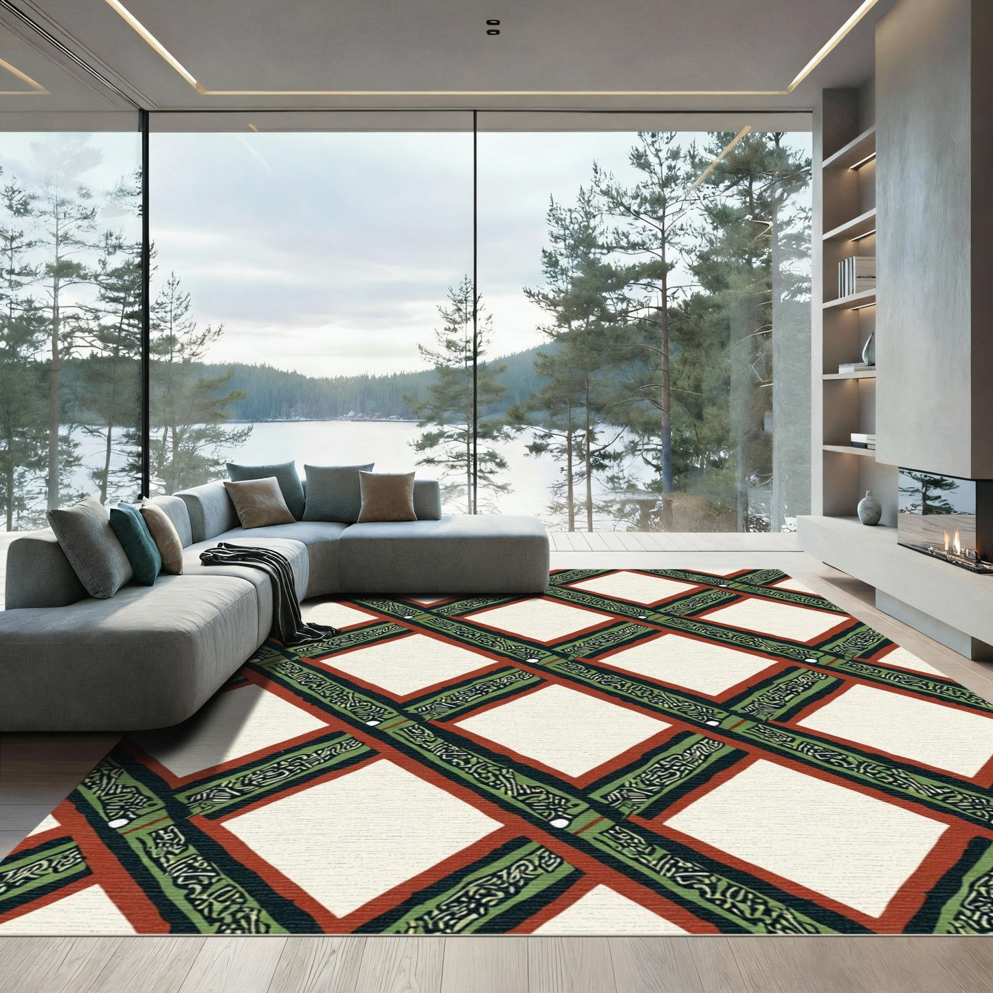 Terra Cotta Green Lattice Rug