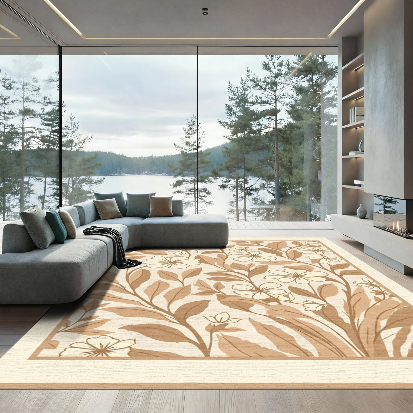 Ginger Floral Vines Botanical Rug