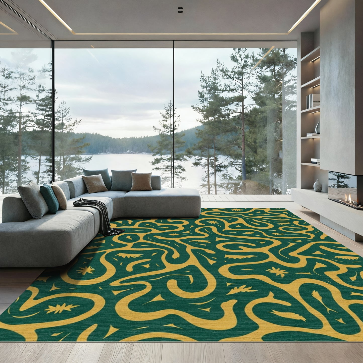 Emerald Gold Organic Swirls Rug