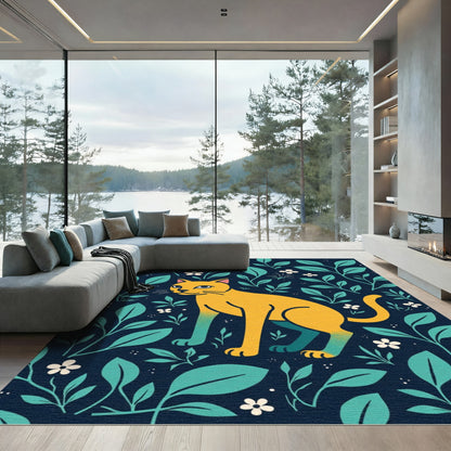 Golden Cat Teal Foliage Meadow Rug