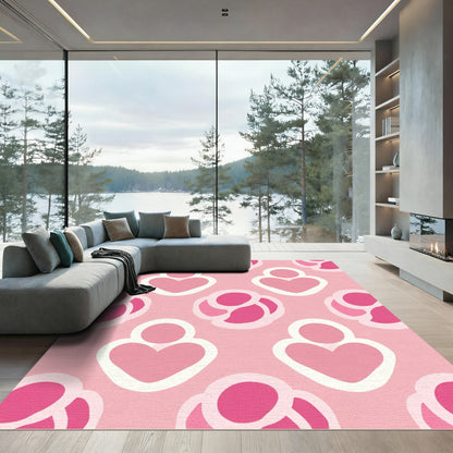 Pink Geometric Heart Flower Arrangement Rug