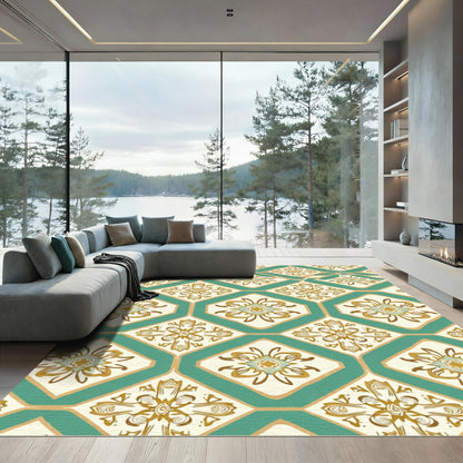 Teal Golden Medallion Geometric Rug
