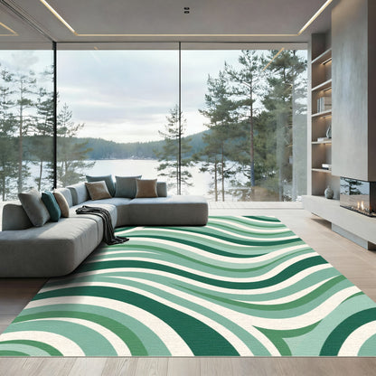 Shades of Green Flowing Wave Rug