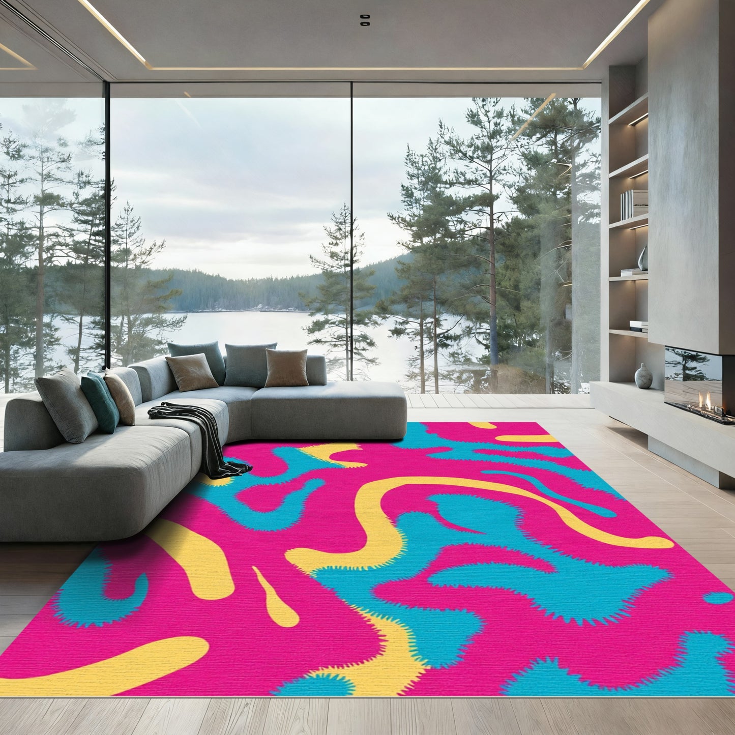 Pink Aqua Yellow Organic Swirl Rug