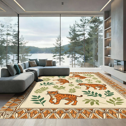 Orange Tigers Green Foliage Border Rug