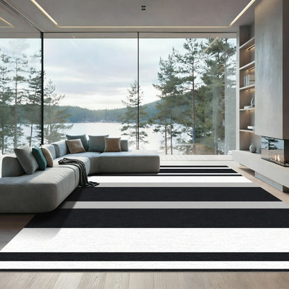 Modern Black White Gray Stripe Rug