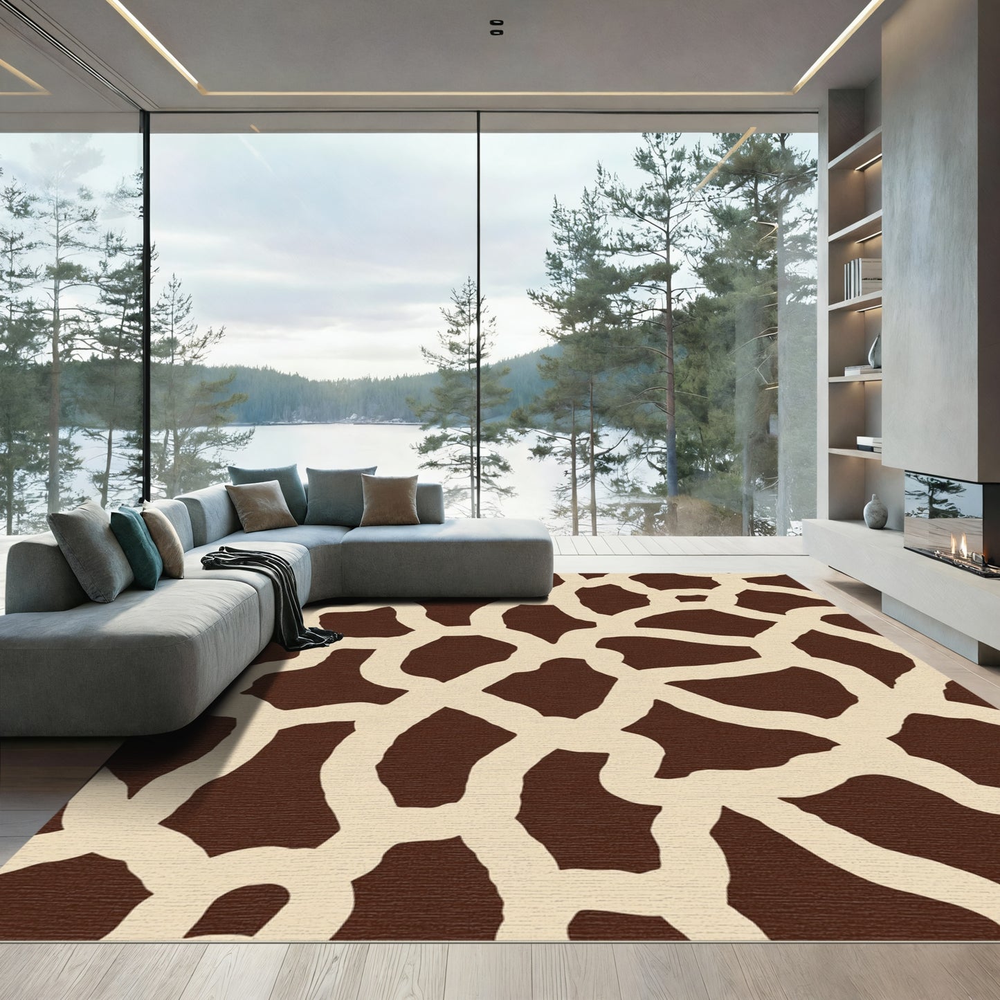 Brown Cream Giraffe Spot Rug