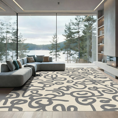Cream Gray Organic Brushstrokes Rug
