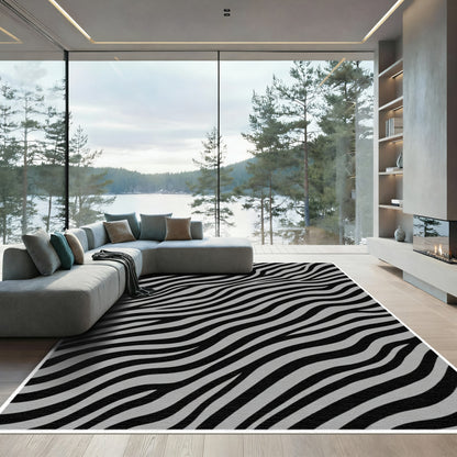Black Silver Zebra Stripe Abstract Rug
