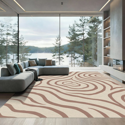 Beige Brown Wavy Stripes Rug