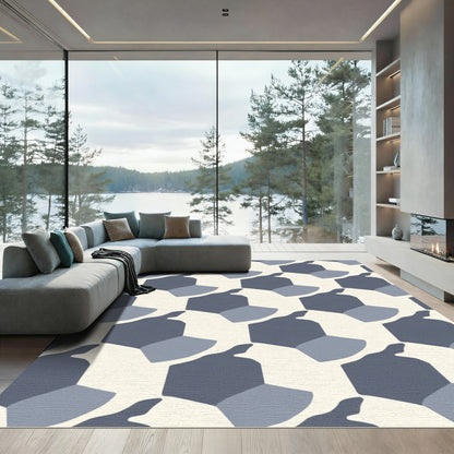 Geometric Blue Hexagon Tessellation Rug