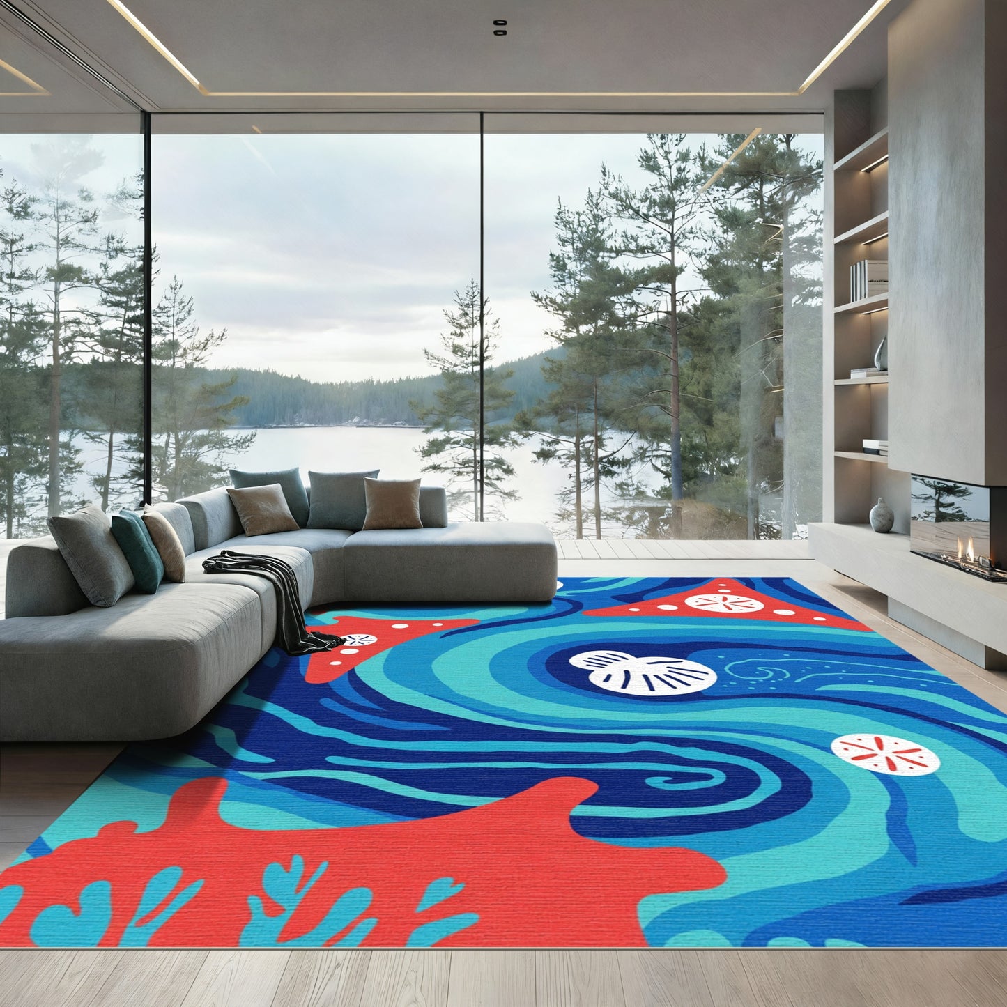 Ocean Waves Coral Starfish Shells Rug