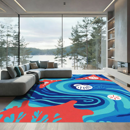 Ocean Waves Coral Starfish Shells Rug