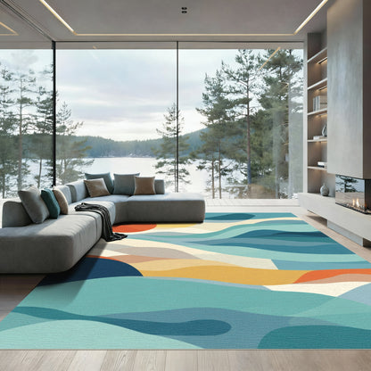 Abstract Ocean Wave Sunset Overlay Rug