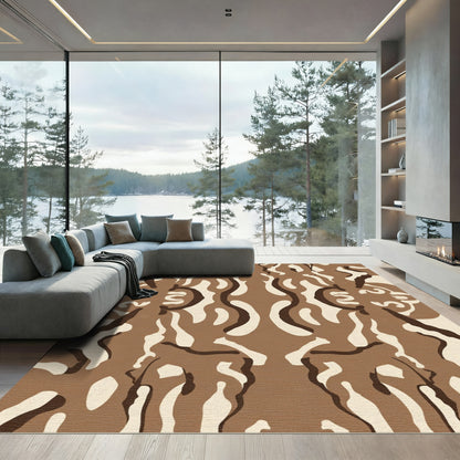 Abstract Brown Organic Flow Rug