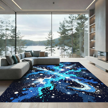 Abyssal Blue Splatter Swirl Rug