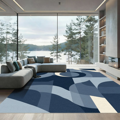 Deep Blue Abstract Curve Composition Rug