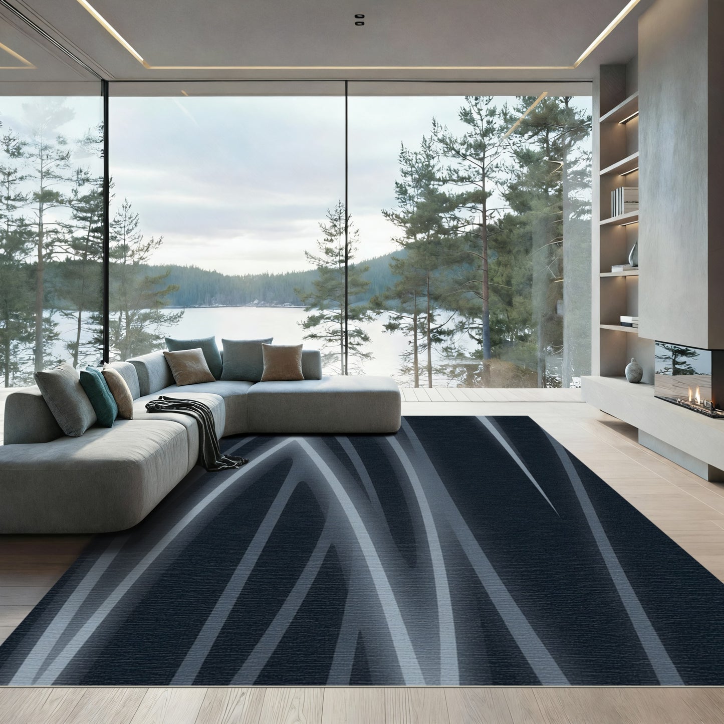 Modern Navy Blue Intertwined Lines Rug