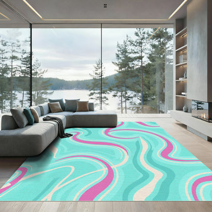 Aqua Pink Cream Swirl Abstraction Rug