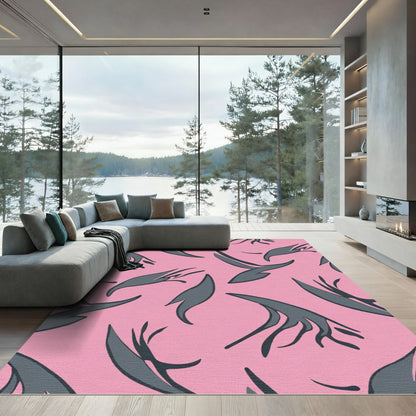 Pink Charcoal Abstract Feather Swirl Rug