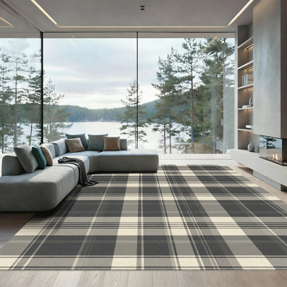 Classic Gray Beige Tartan Plaid Rug
