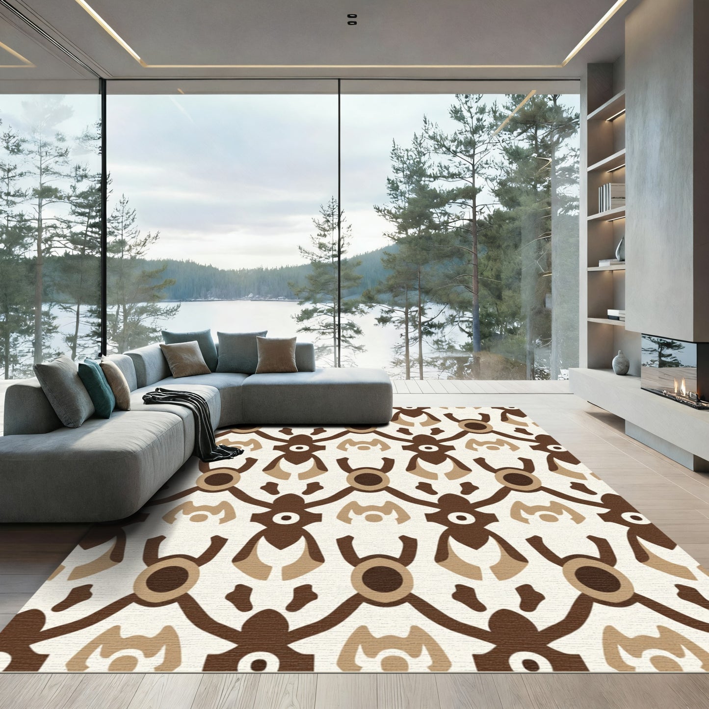 Brown Tan Abstract Figure Repeat Rug