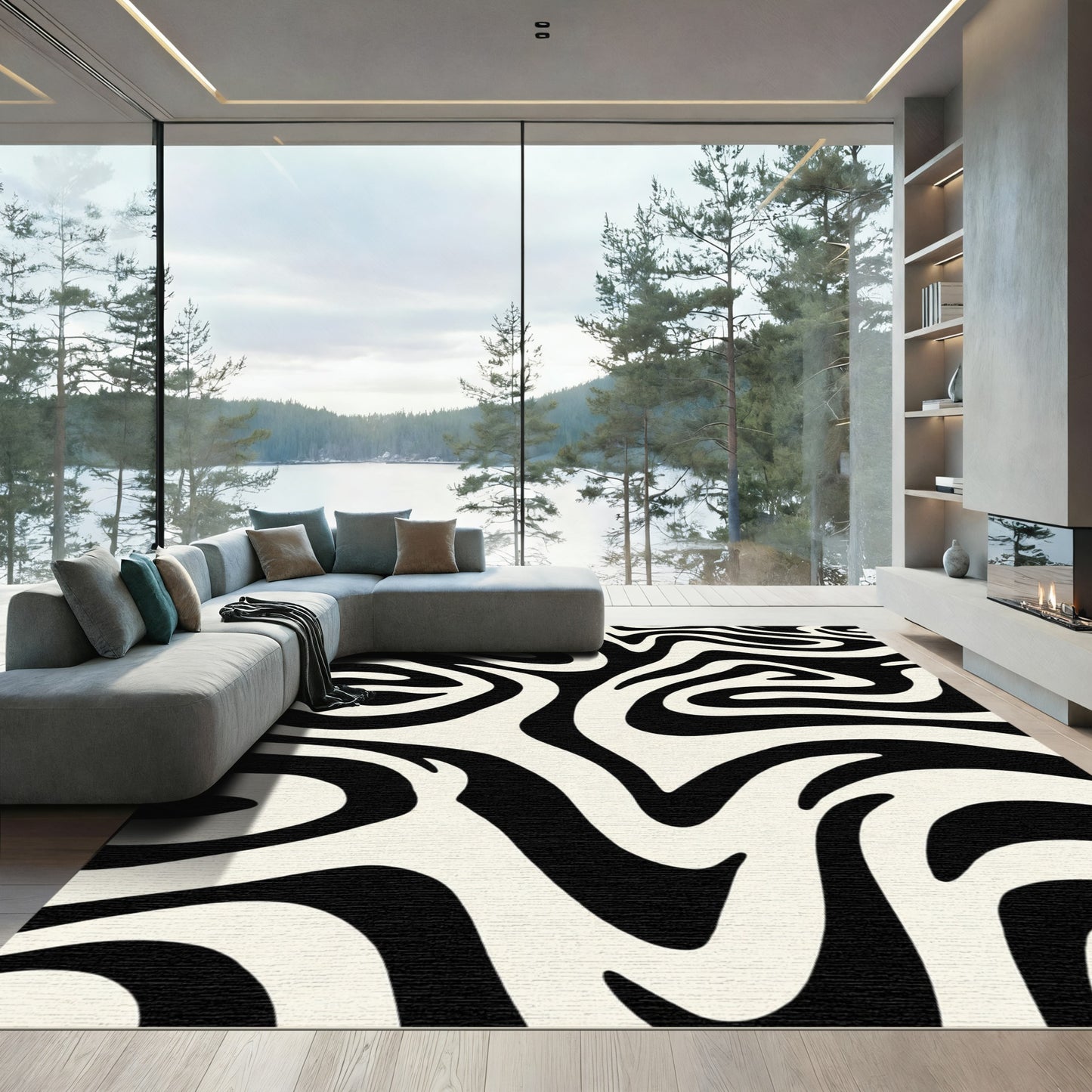 Black White Zebra Swirl Rug