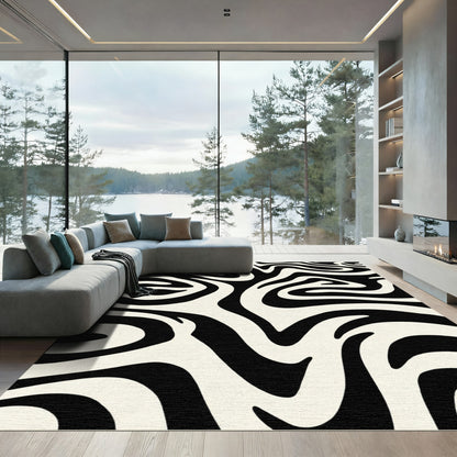 Black White Zebra Swirl Rug