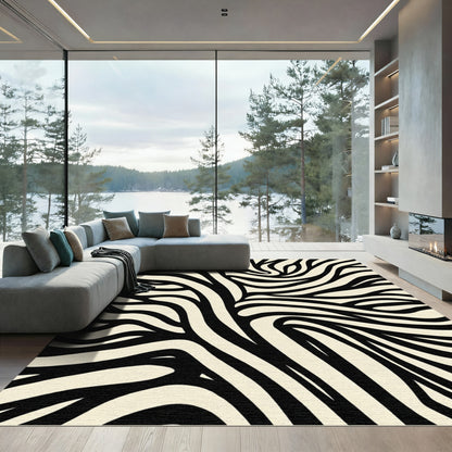 Bold Cream Black Zebra Stripes Rug