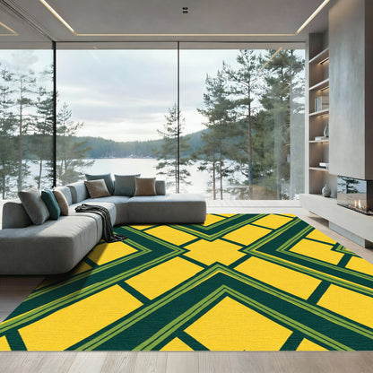 Golden Yellow Geometric Chevron Rug
