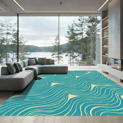 Teal Cream Abstract Swirl Rug