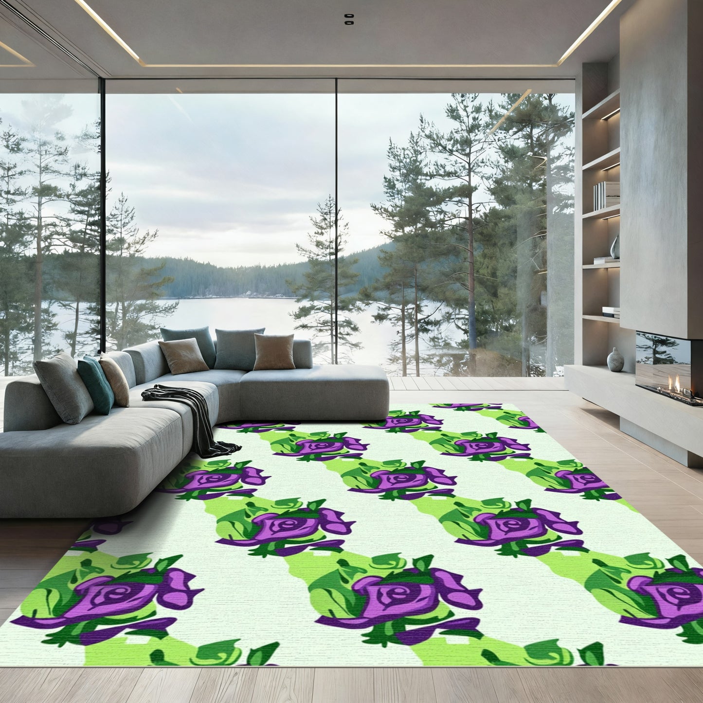Exotic Purple Rose Garden Repeat Rug