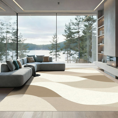 Earthy Beige Abstract Waves Rug