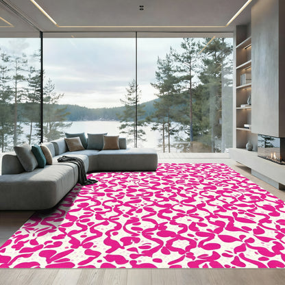 Bright Pink Abstract Floral Scatter Rug