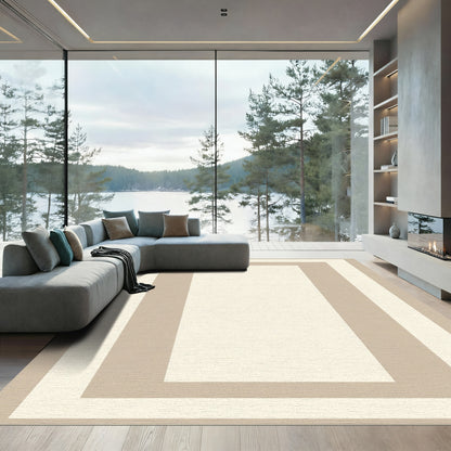 Neutral Cream Layered Rectangular Trim Rug