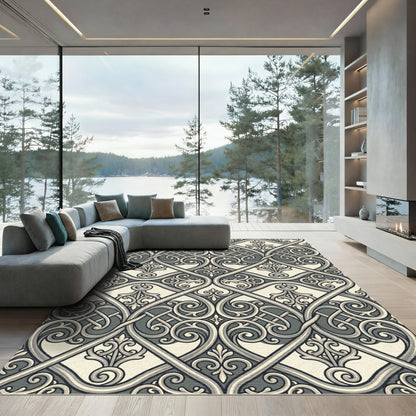 Vintage Gray Elaborate Intertwined Scroll Rug