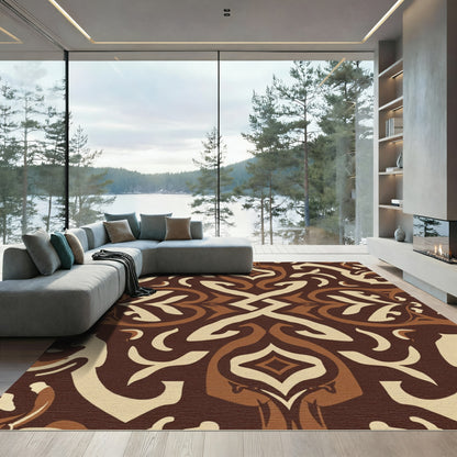 Rich Brown Symmetrical Swirls Rug