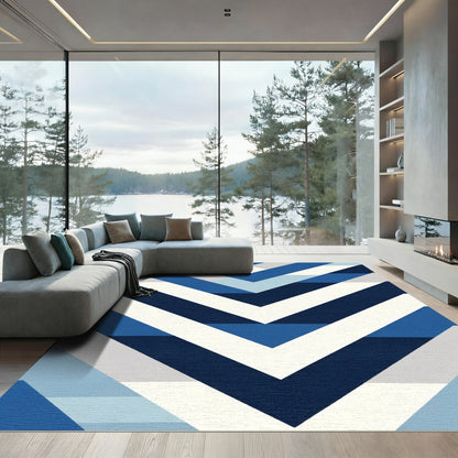 Blue White Geometric Chevron Rug