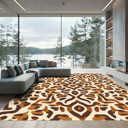 Brown Leopard Scrollwork Overlay Rug