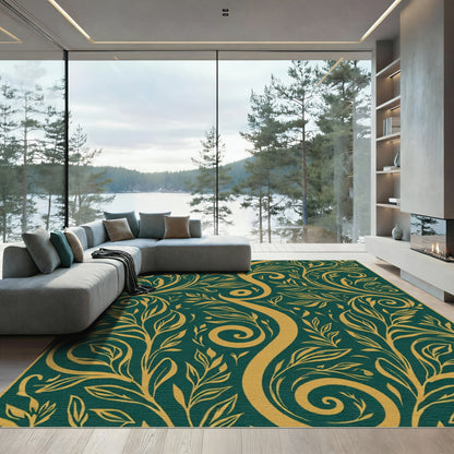 Emerald Golden Swirl Floral Vine Rug