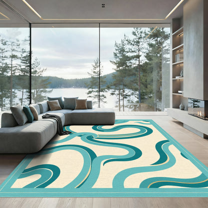 Turquoise Teal Flowing Ribbon Rug