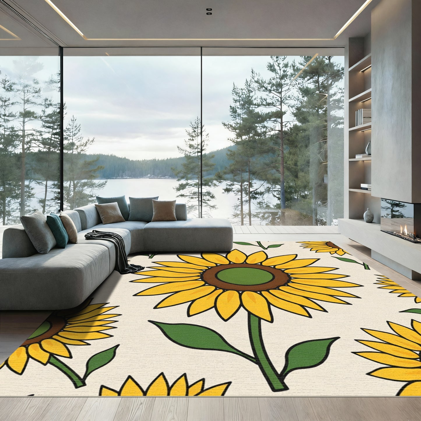 Yellow Sunflowers With Green Center Rug