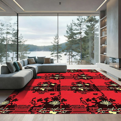 Bold Red Abstract Geometric Collage Rug