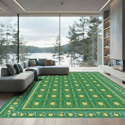 Emerald Green Floral Garden Rug