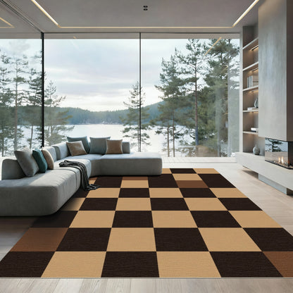 Earthy Brown Checkerboard Squares Rug