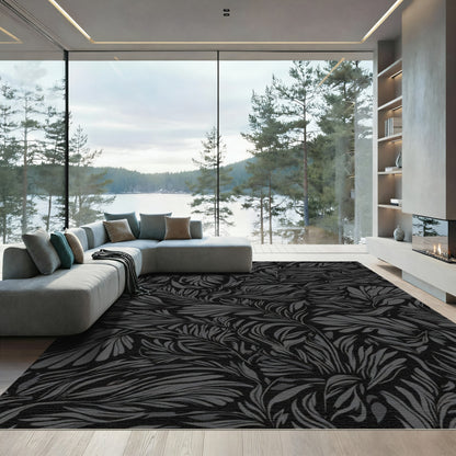 Charcoal Gray Botanical Swirl Rug