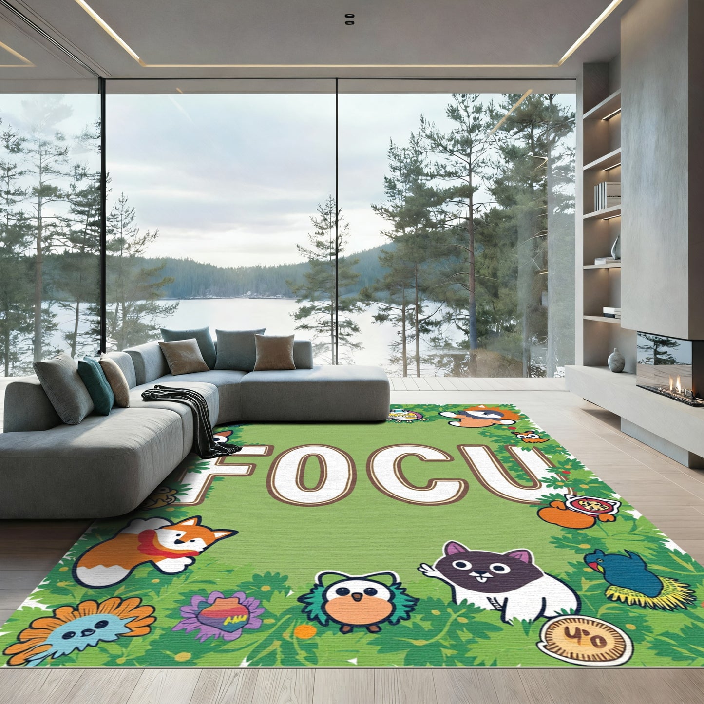 Cute Whimsical Forest Creature Border Rug