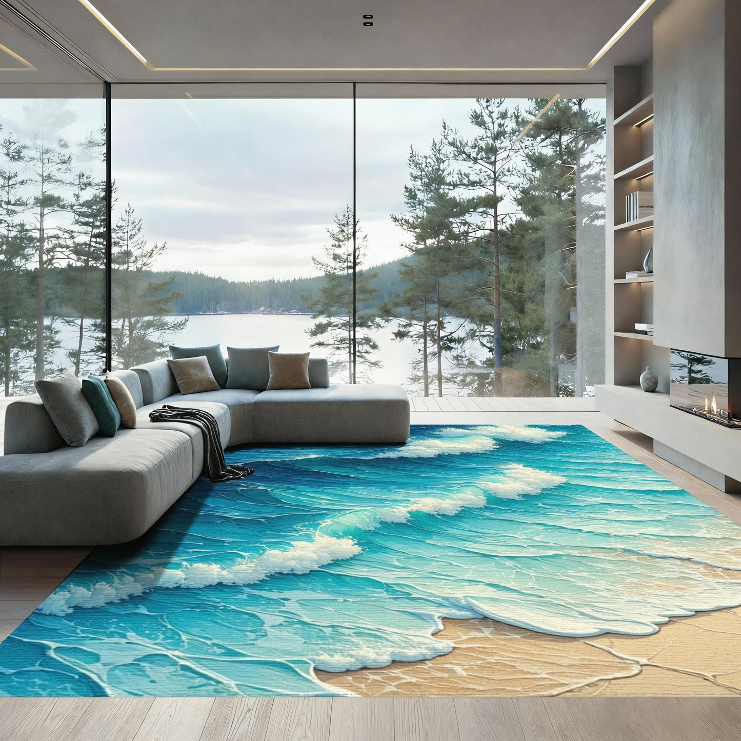 Foamy Crashing Turquoise Waves Rug