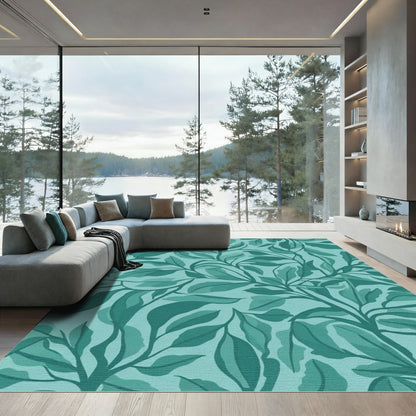 Teal Leafy Branch Repeats Rug